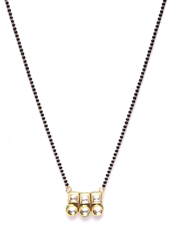 Women's Gold Plated Square and Circle Shaped Kundan Studded Mangalsutra - Priyaasi