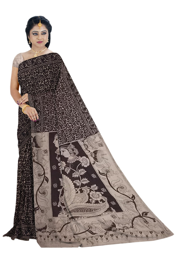 Women's Pedna Kalamkari Hand Printed Mulmul Cotton Saree - Manohara