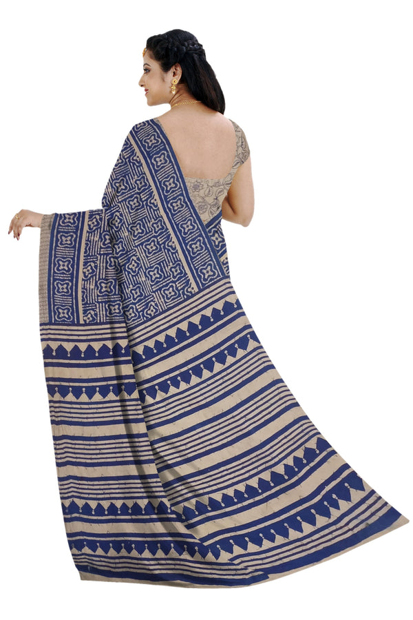 Women's Pedna Kalamkari Hand Printed Mulmul Cotton Saree - Manohara