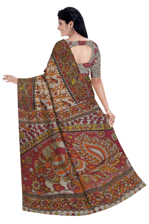 Women's Pedna Kalamkari Hand Printed Mulmul Cotton Saree - Manohara