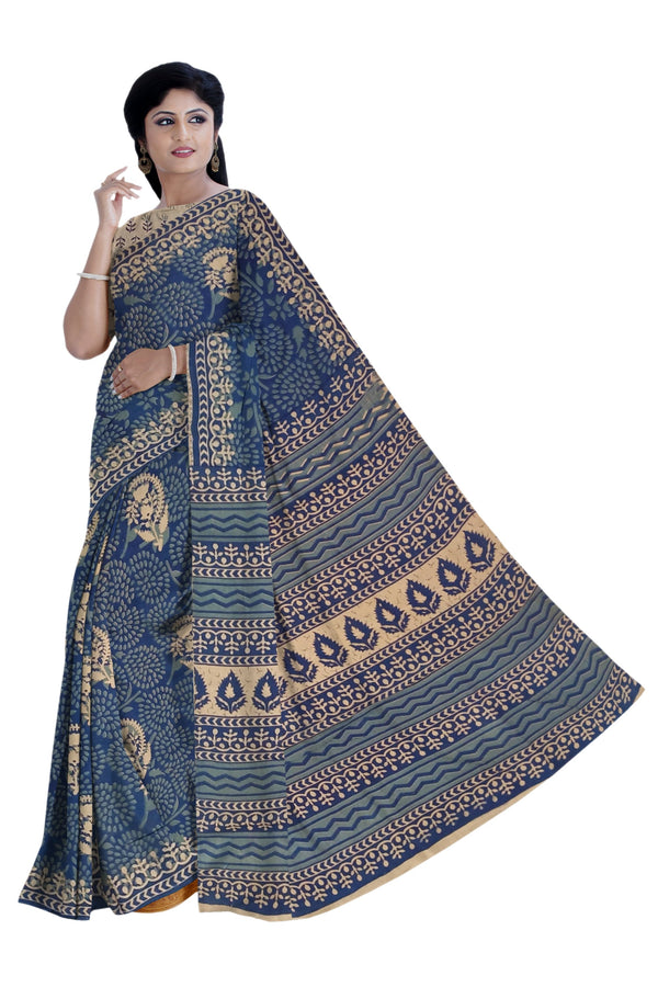 Women's Pedna Kalamkari Hand Printed Mulmul Cotton Saree - Manohara