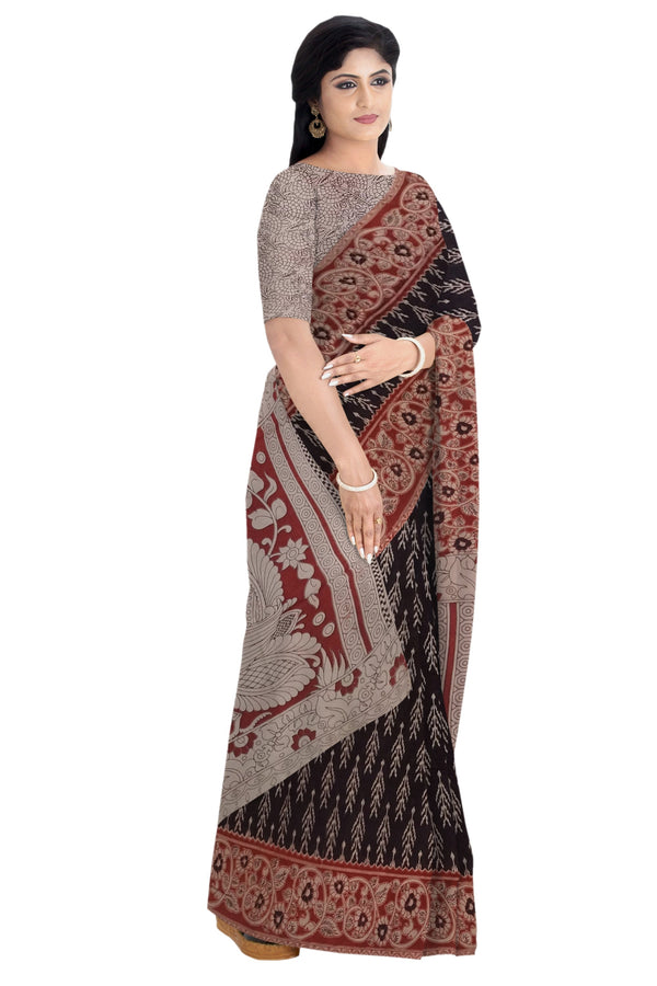 Women's Pedna Kalamkari Hand Printed Mulmul Cotton Saree - Manohara