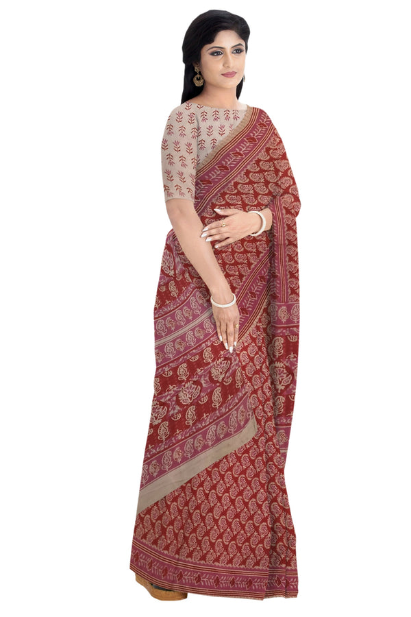 Women's Pedna Kalamkari Hand Printed Mulmul Cotton Saree - Manohara