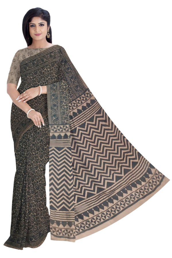 Women's Pedna Kalamkari Hand Printed Mulmul Cotton Saree - Manohara