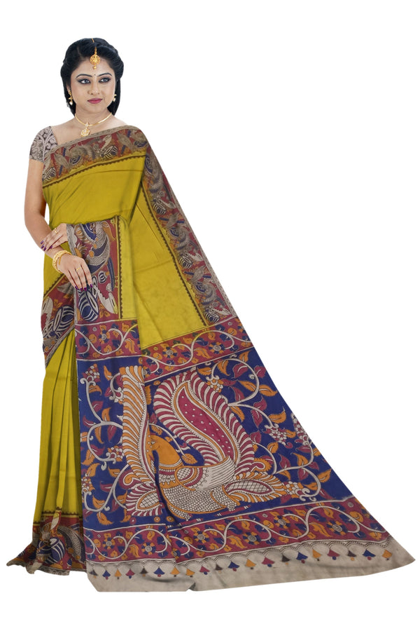 Women's Pedna Kalamkari Hand Printed Mulmul Cotton Saree - Manohara