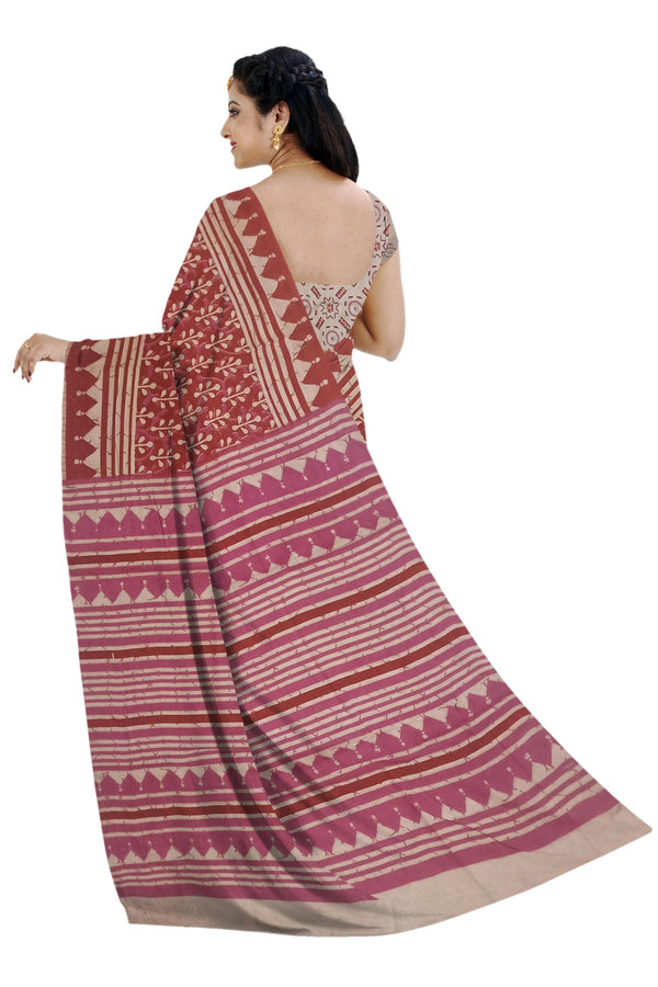 Women's Pedna Kalamkari Hand Printed Mulmul Cotton Saree - Manohara