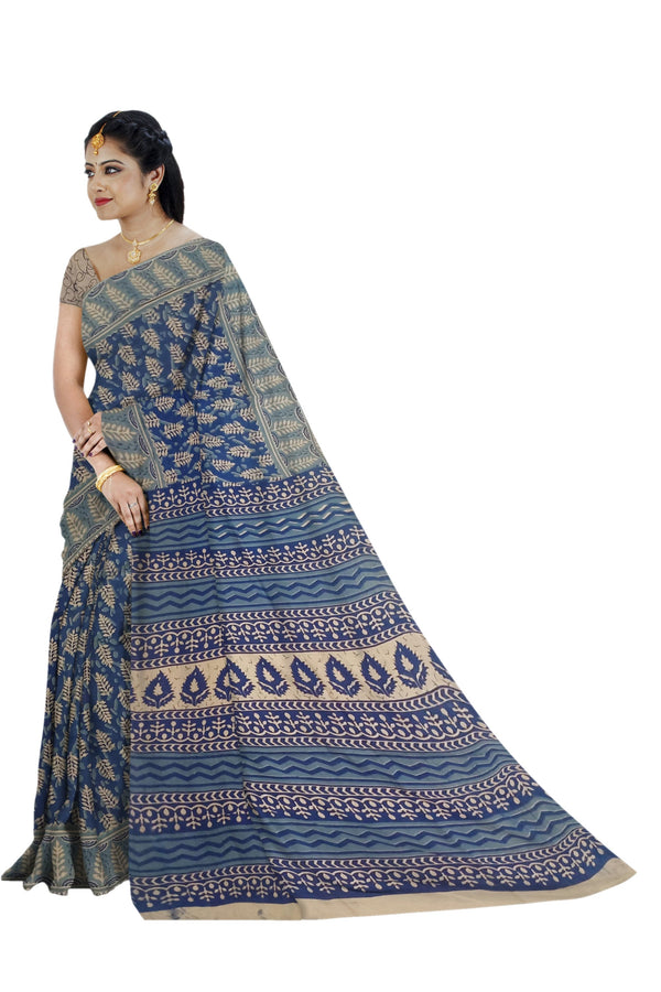 Women's Pedna Kalamkari Hand Printed Mulmul Cotton Saree - Manohara