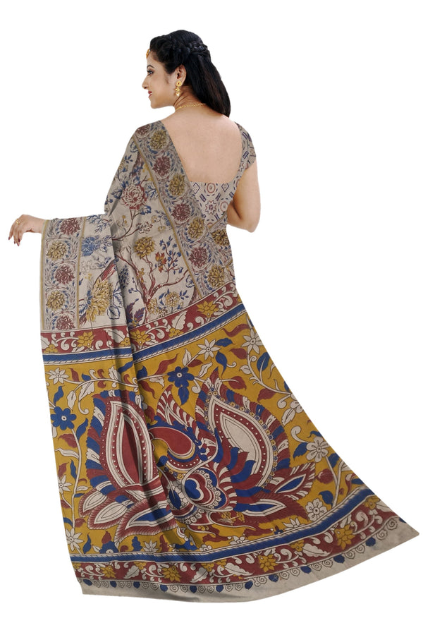 Women's Pedna Kalamkari Hand Printed Mulmul Cotton Saree - Manohara