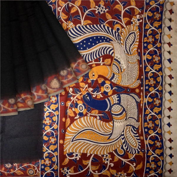 Women's Pedna Kalamkari Hand Printed Mulmul Cotton Saree - Manohara