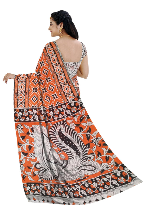 Women's Pedna Kalamkari Hand Printed Mulmul Cotton Saree - Manohara