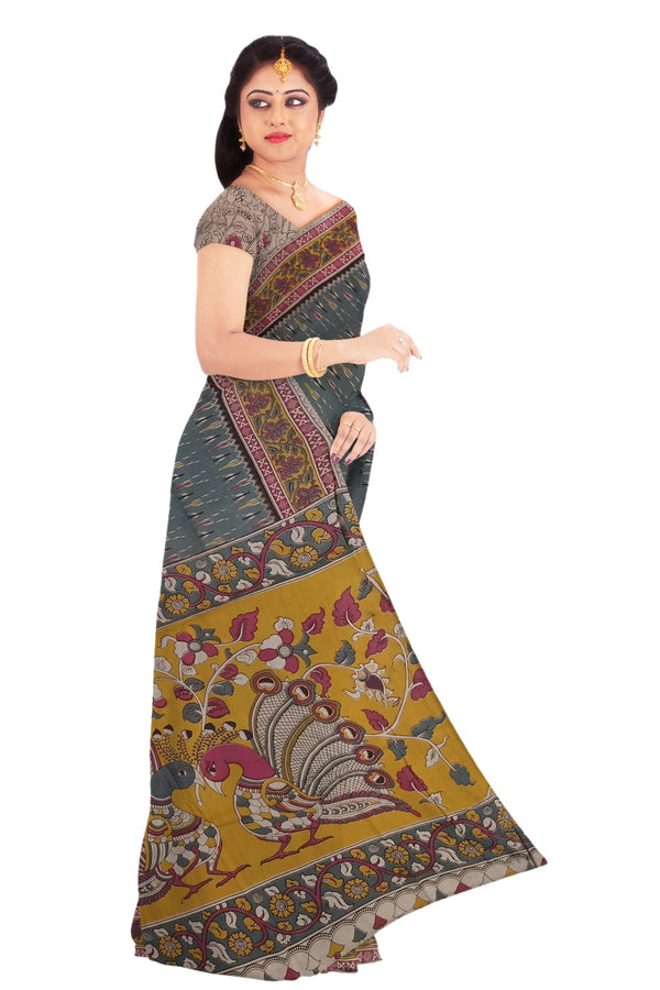 Women's Pedna Kalamkari Hand Printed Mulmul Cotton Saree - Manohara