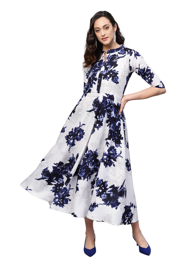 Women White Printed Dress by Myshka (1 Pc Set)