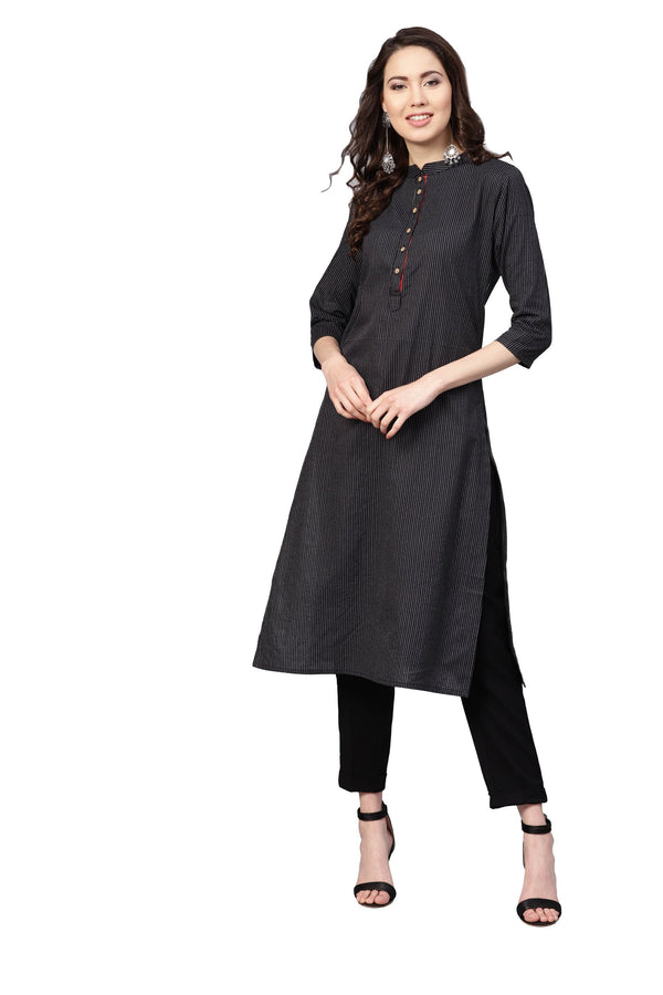 Women Black Cotton Kurti by Myshka (1 Pc Set)