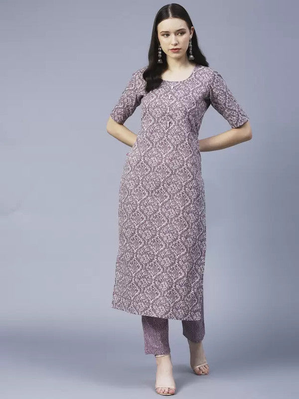 Women's Printed Multi Color Cotton Blend Kurta Pant Set - Navyaa