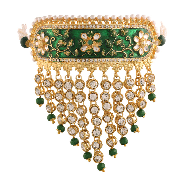 Women's gold plated handcrafted enamel meena work traditional choker with stone studded  jewellery set ml123g - I Jewels