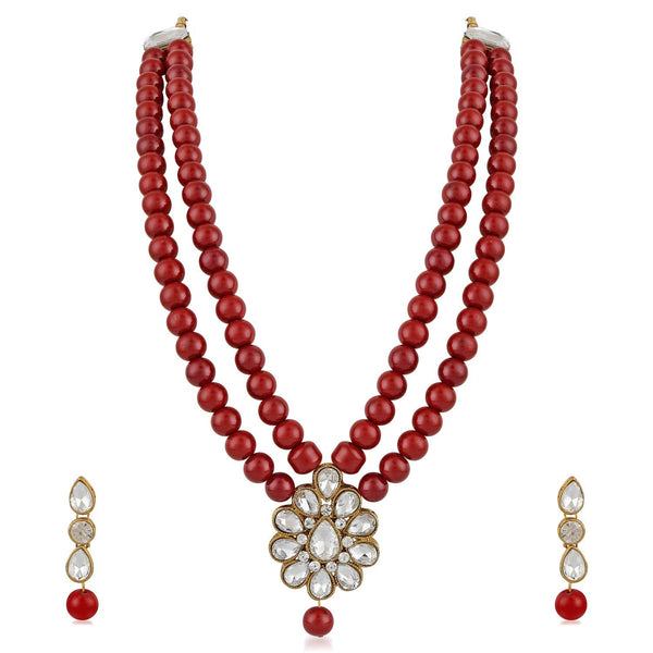 Women's traditional gold plated pearl kundan necklace set with earrings ml140g - I Jewels