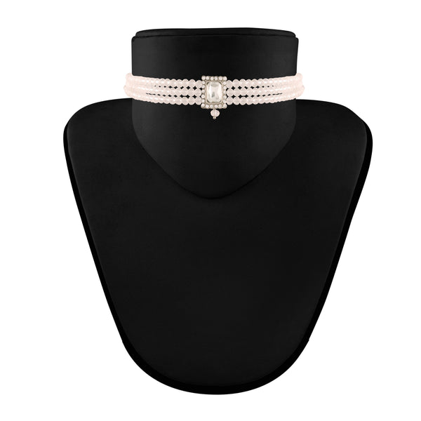 Women's  Rhodium Plated Crystal Stone Beaded Choker Necklace Jewellery Set With Earrings  - i jewels