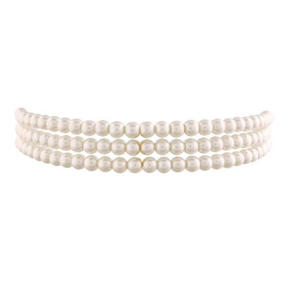 Women's Gold Plated White Handcrafted 3 Layer Light Weight Pearl Choker Necklace Set - i jewels