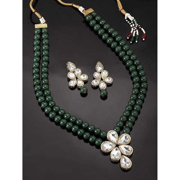 Women's 18k Gold Plated Traditional Kundan & Pearl Studded Necklace Jewellery Set  - I Jewels