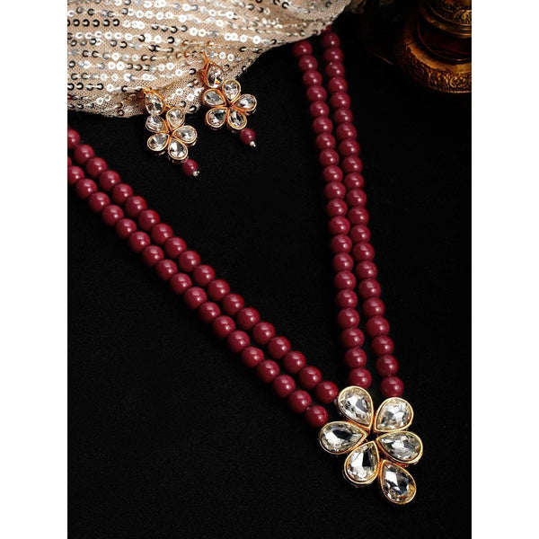 Women's 18k Gold Plated Traditional Kundan & Pearl Studded Necklace Jewellery Set  - I Jewels