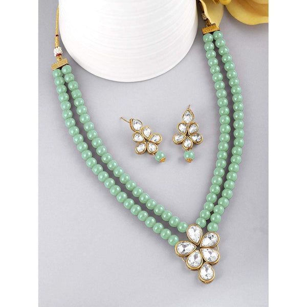 Women's 18k Gold Plated Traditional Kundan & Pearl Studded Necklace Jewellery Set  - I Jewels