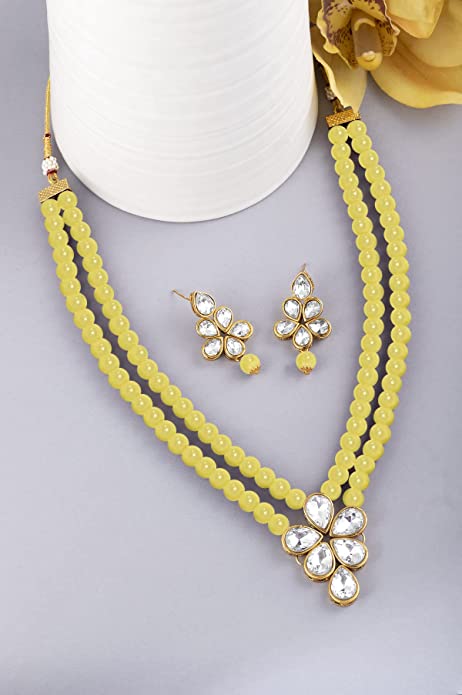 Women's 18k Gold Plated Traditional Kundan & Pearl Studded Necklace Jewellery Set ML311  - I Jewels