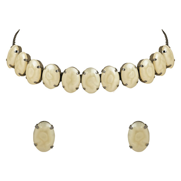 Women's Glamorous Fashionable Eye-Catching Cream Beaded Choker and Earrings Set  - I Jewels