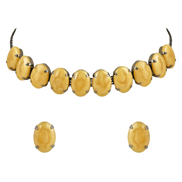 Women's Glamorous Fashionable Eye-Catching Yellow Beaded Choker and Earrings Set  - I Jewels