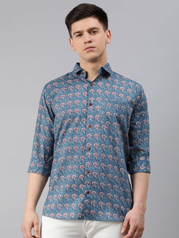 Men's Blue Cotton Full Sleeves Shirts For Men - Taantav