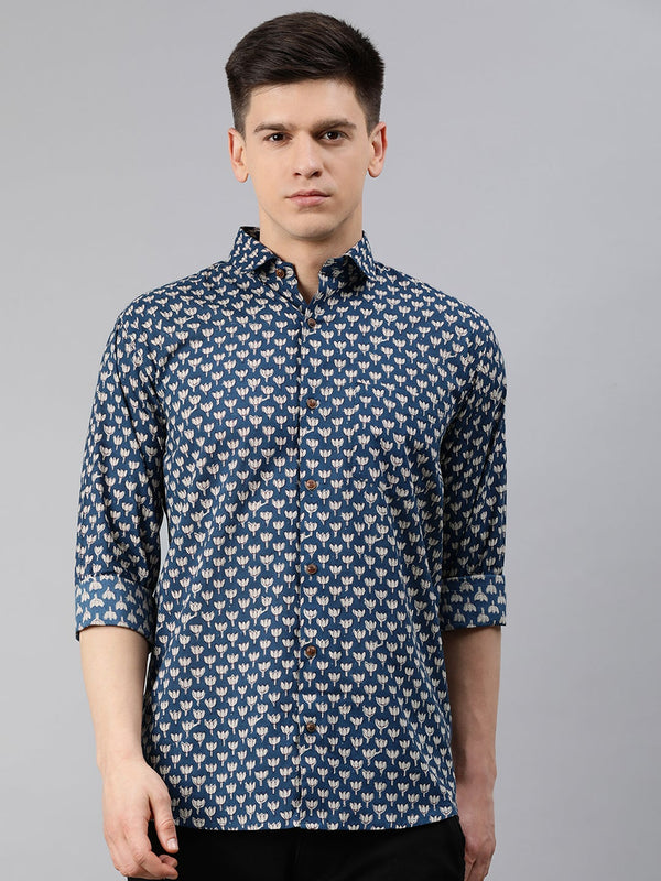 Men's Blue Cotton Full Sleeves Shirts For Men - Taantav