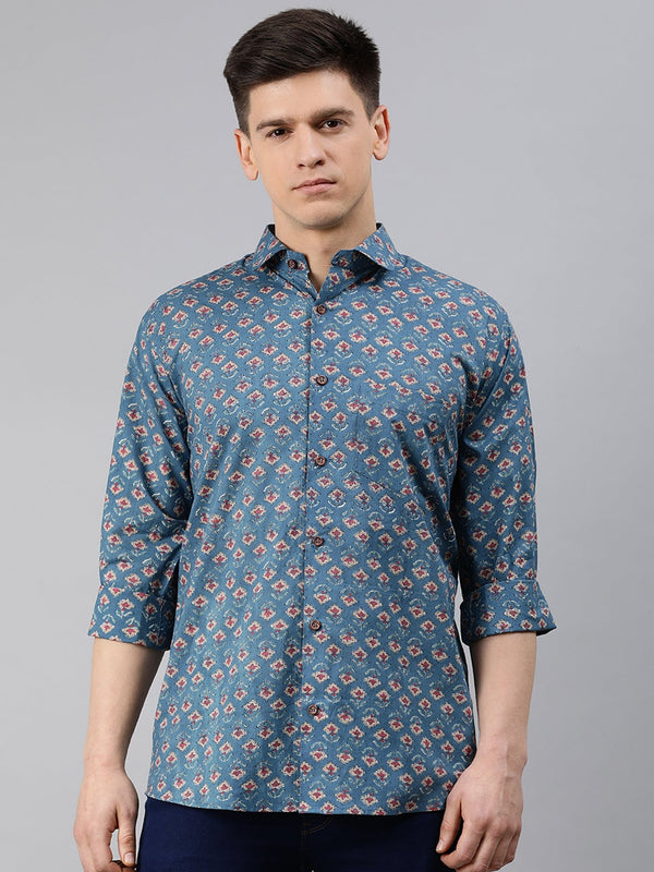 Men's Blue Cotton Full Sleeves Shirts For Men - Taantav