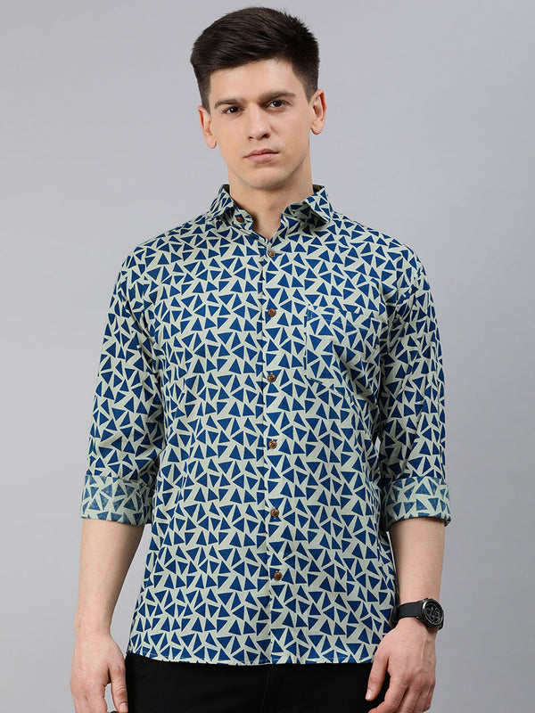 Men's Blue Cotton Full Sleeves Shirts For Men - Taantav