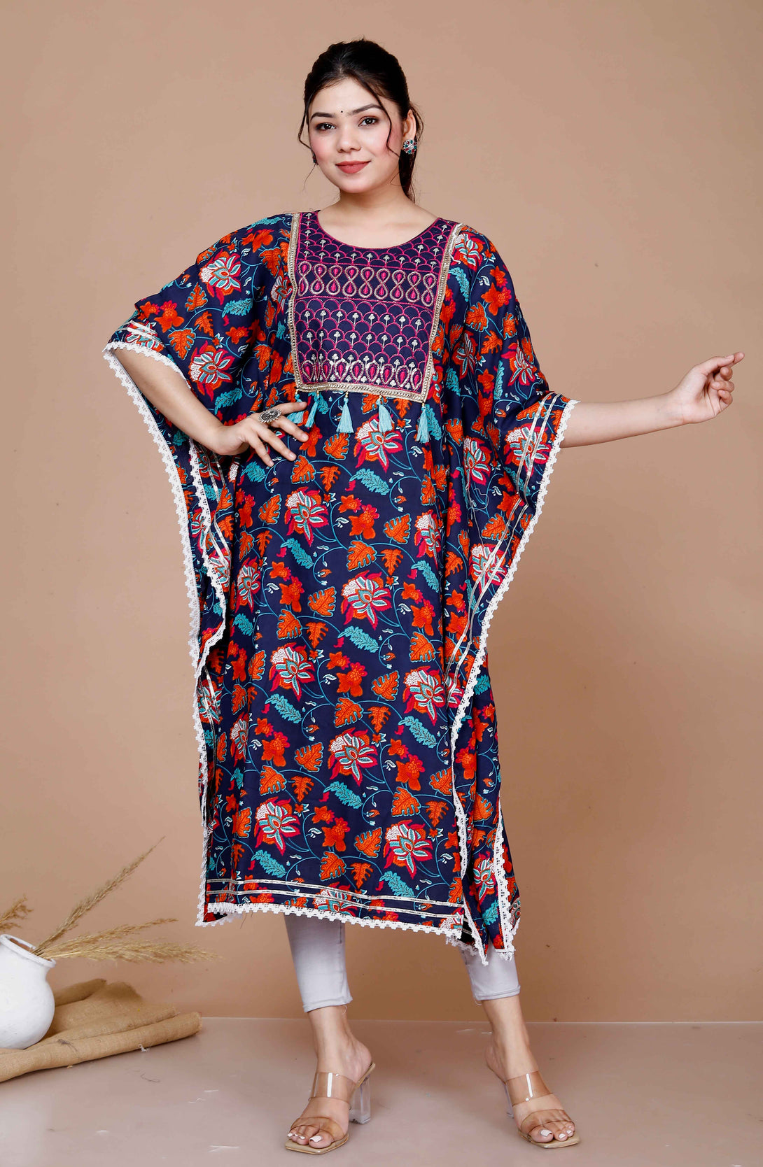 Women'S Miavan Multi Color Embroidered Kaftan Kurta - Miravan