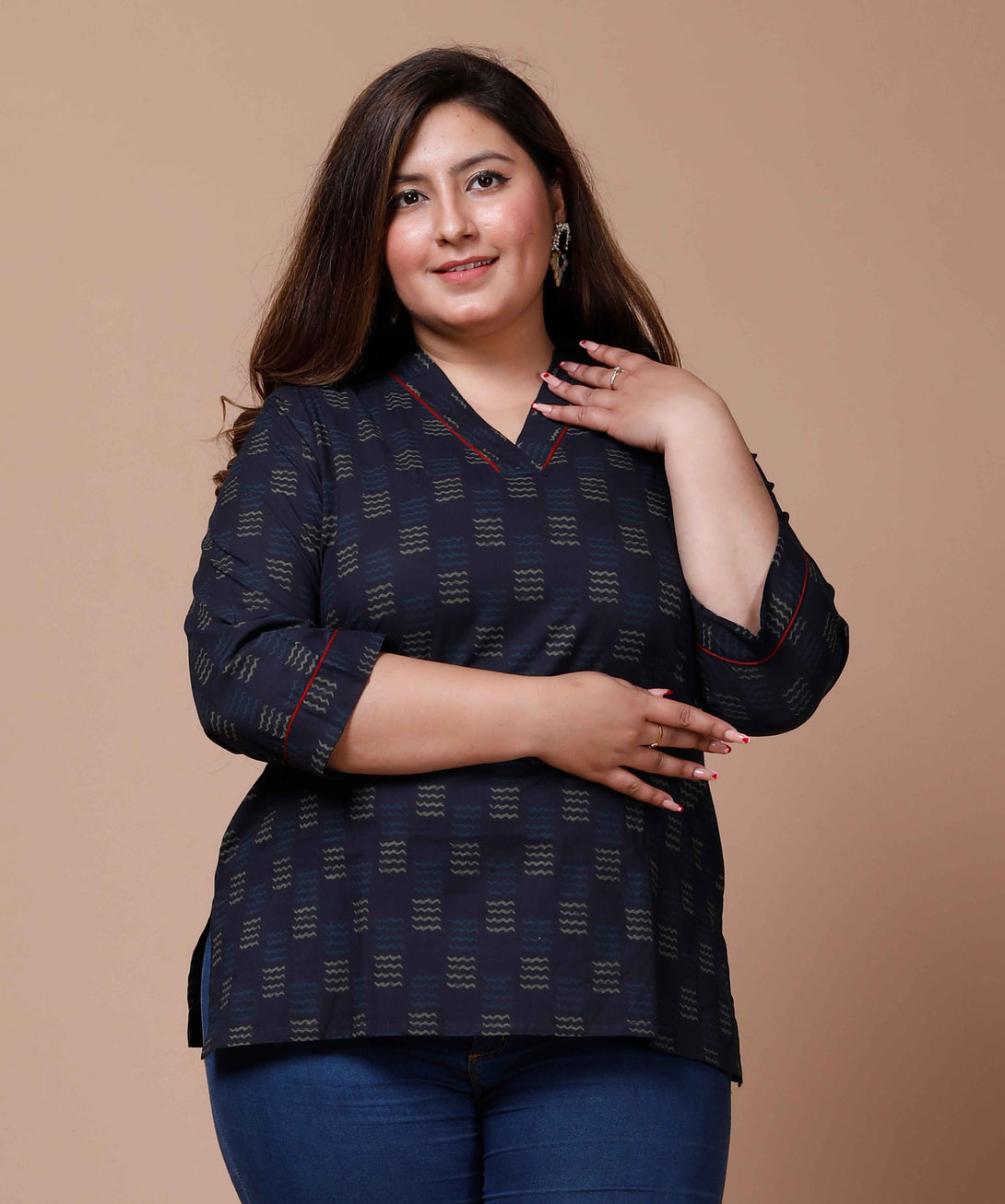 Women's Plus Size Blue Printed Indigo Kurti - Miravan