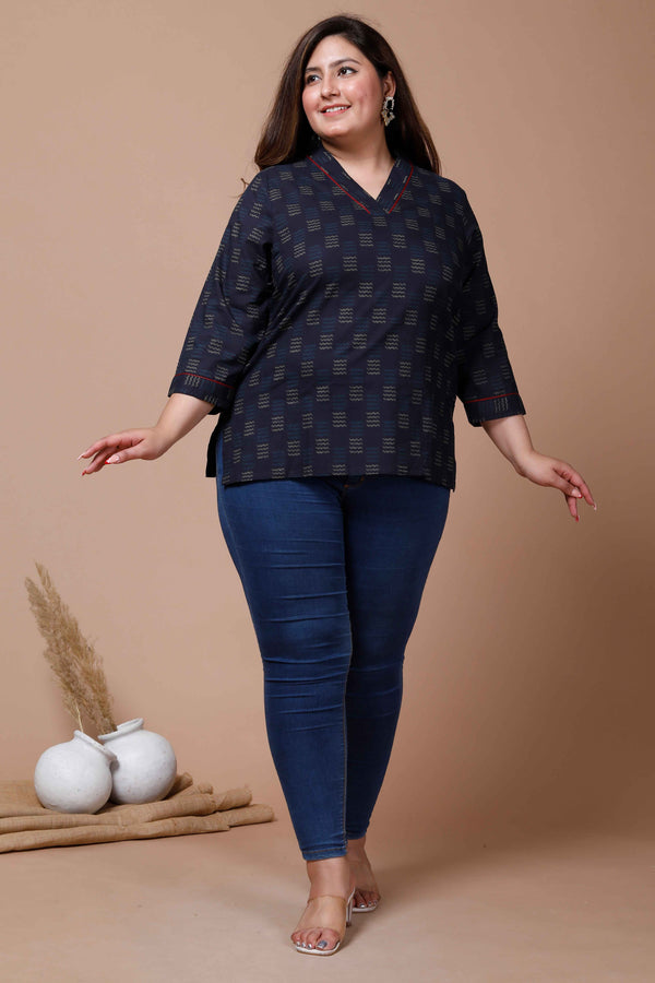 Women's Plus Size Blue Printed Indigo Kurti - Miravan