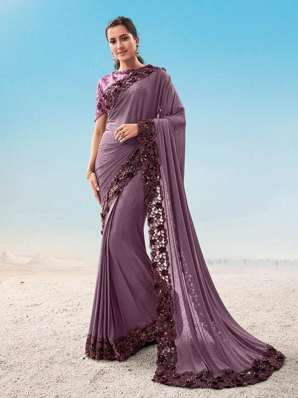 Women's Purple jari Thread Work Saree-Myracouture