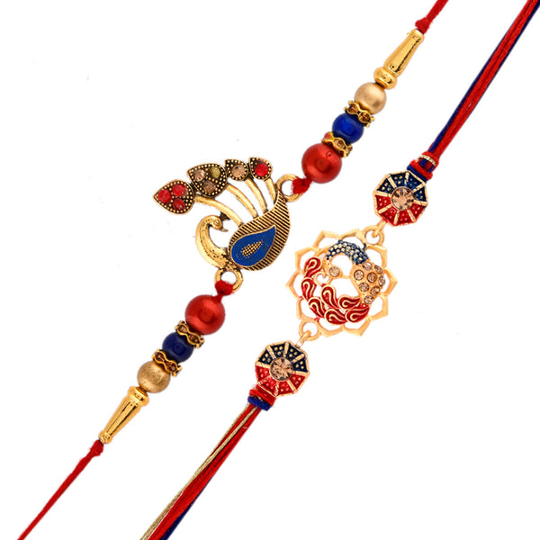 Gems Studded Peacock Motif Thread Rakhi - Voylla