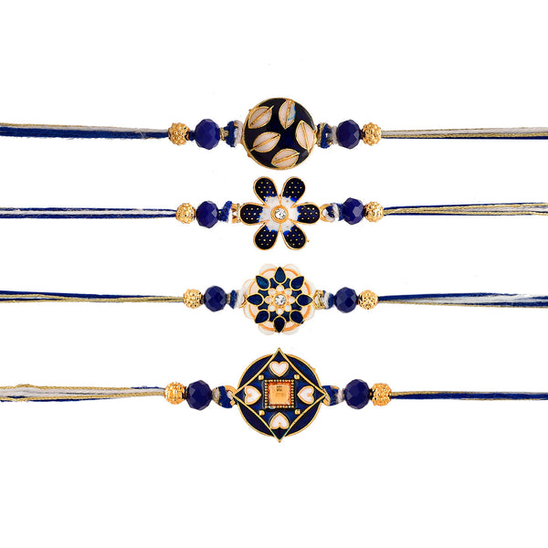 Traditional Gems Studded Blue Thread Rakhi - Voylla