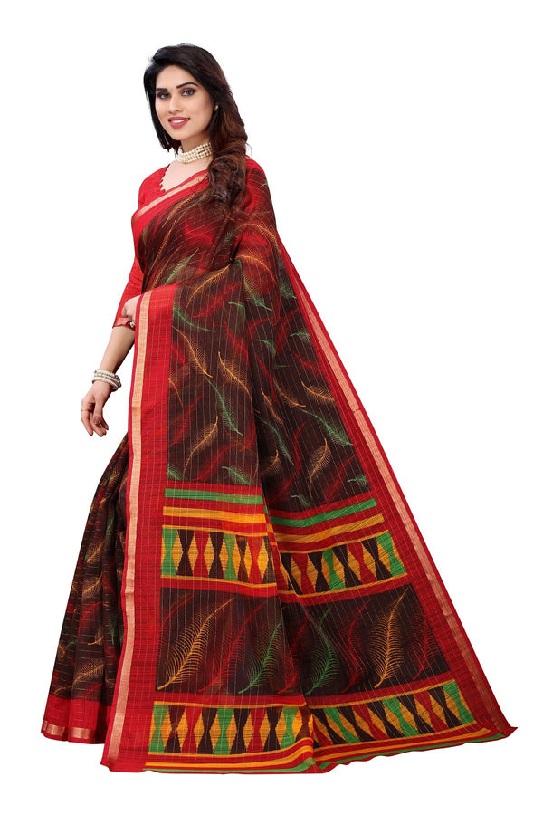 Women's Brown Linen Jari Border Saree - Vamika