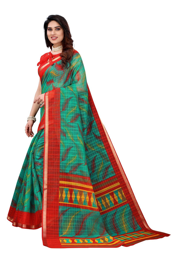 Women's Green Linen Jari Border Saree - Vamika