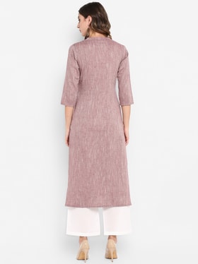 Women Mauve Cotton Solid Straight Kurta - Janasya