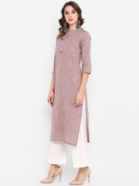 Women Mauve Cotton Solid Straight Kurta - Janasya