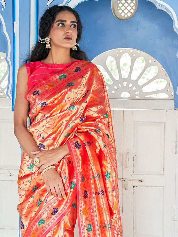 Women's Pink Paithani Silk Saree - Janasya