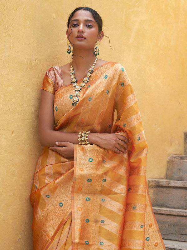 Women's Yellow Organza  Saree - Janasya