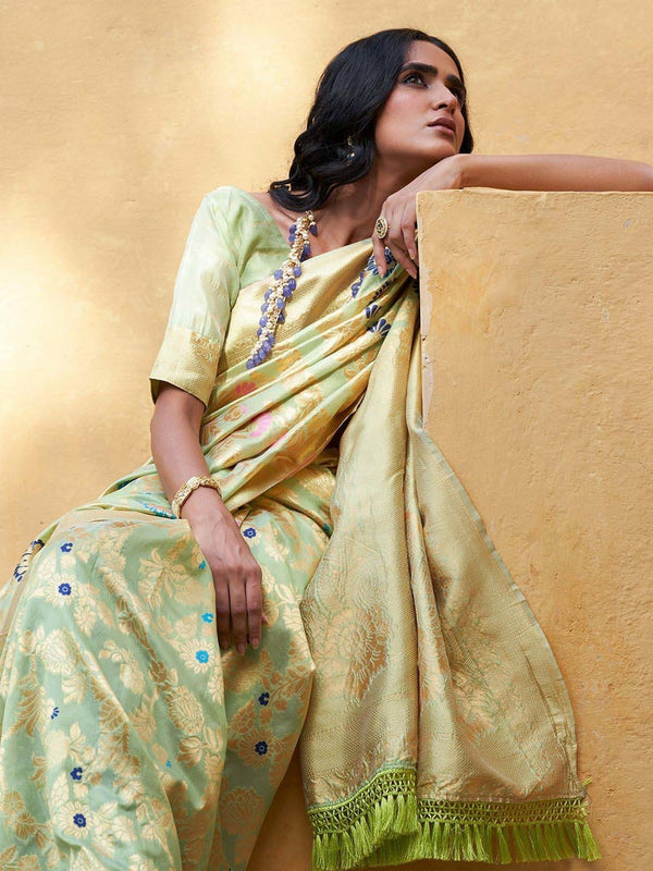 Women's Light Green Banarasi Silk Saree - Janasya