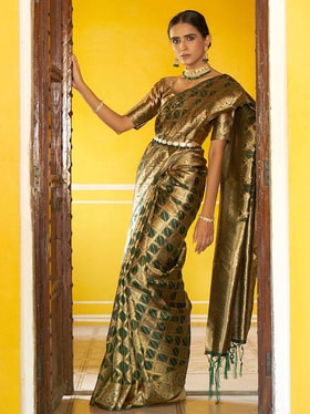 Women's Dark Green Organza Saree - Janasya