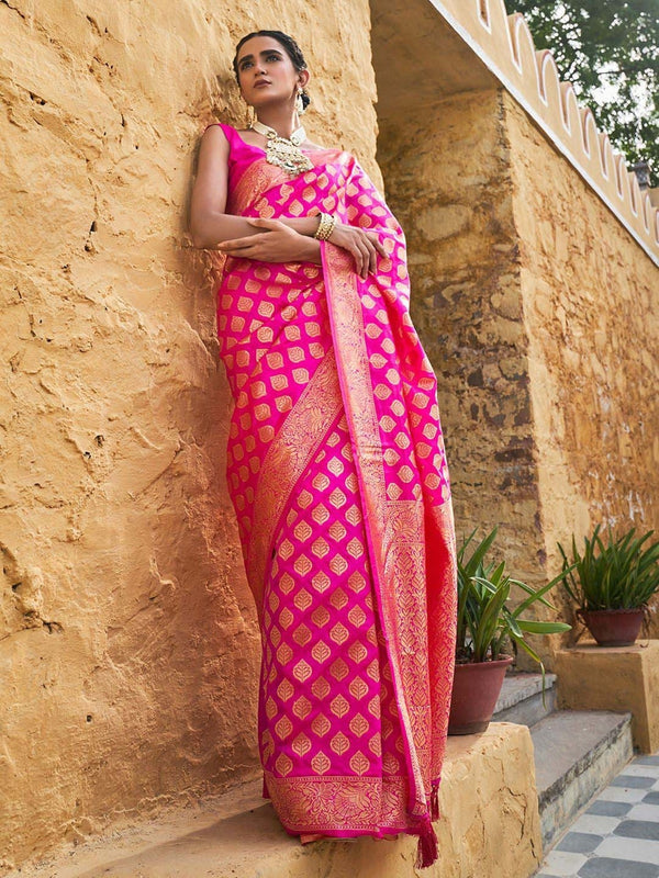 Women's Rani Pink Banarasi Silk Saree - Janasya