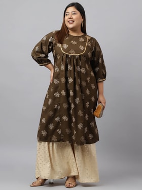 Women's Olive Poly Crepe Foil Printed Kurta - Janasya