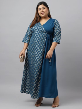 Women's Teal Poly Crepe Foil Printed Kurta - Janasya