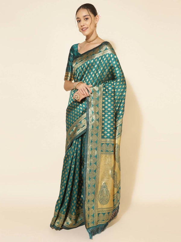 Women's Peacock Green Silk  Saree - Janasya